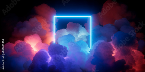 3d render, fantastic sky and neon square frame. Futuristic background (ID: 788823574)