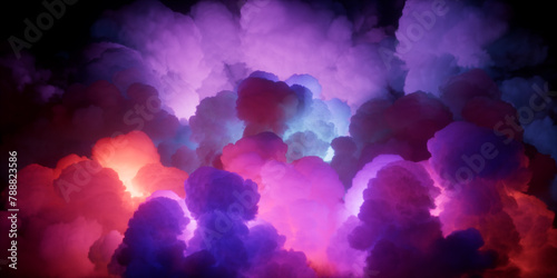 3d rendering. Abstract background of colorful clouds illuminated with bright neon light. Fantastic sky with stormy cumulus
