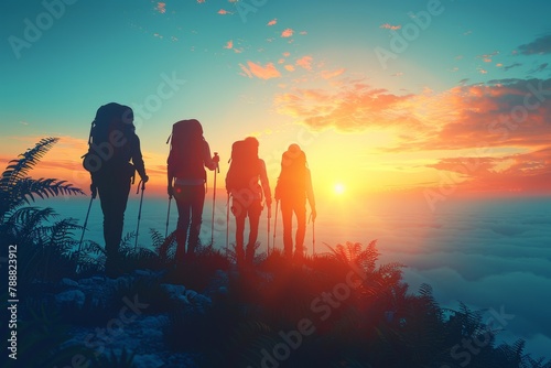 Group of People Standing on Top of a Mountain