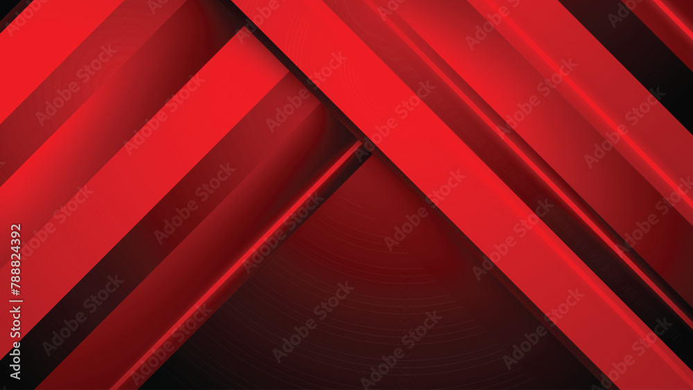 Black, grey red virtual abstract background overlap triangle layer with neon line lights. Spectrum vibrant colors laser show. Video game background. Landing page, gaming website banner template design