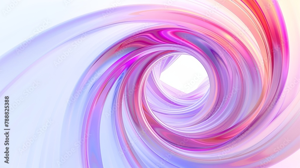 Obraz premium 3D render of fluid spiral line on white background, iridescent colors, minimalistic design. Generated by artificial intelligence.