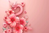 pink number eight decorated with flowers for womens day feminine and elegant holiday banner design vector
