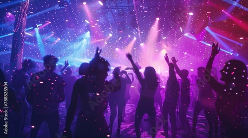 Young people with their backs dancing in a disco with neon lights in high resolution and high quality. dance concept, party, disco, bar, happiness, neon lights, people, coordination