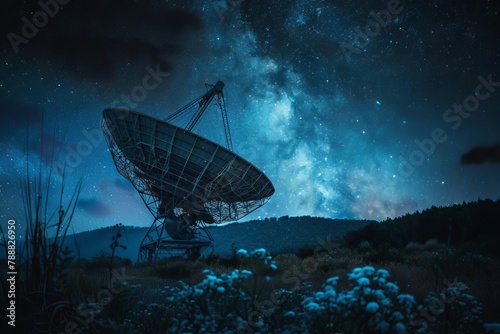 radio telescope radar dish antennas searching for extraterrestrial life in night sky