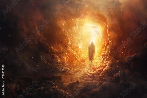 resurrection of jesus christ in heavenly light biblical scene of hope and salvation digital painting photo