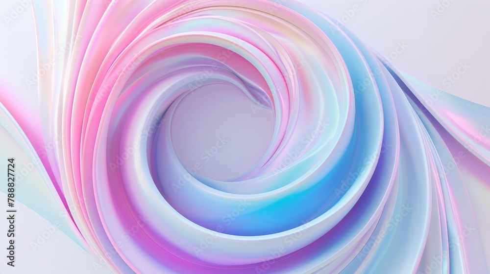 3D render of fluid spiral line on white background, iridescent colors, minimalistic design. Generated by artificial intelligence.