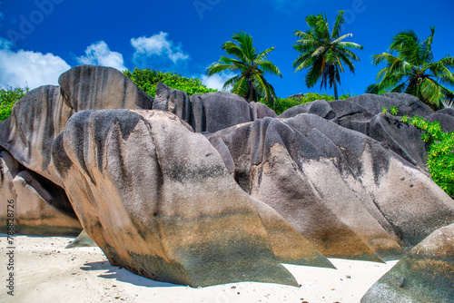 Amazing landscape of La Digue Island in the Seychelles Archipelago