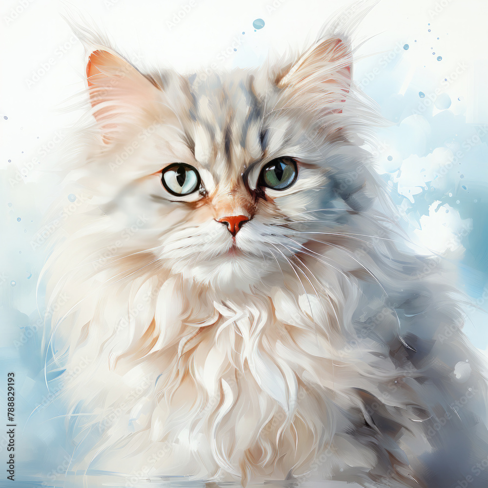 Watercolor Persian cat, clipart Illustration, Generative Ai Watercolor Persian cat, clipart Illustration, Generative Ai