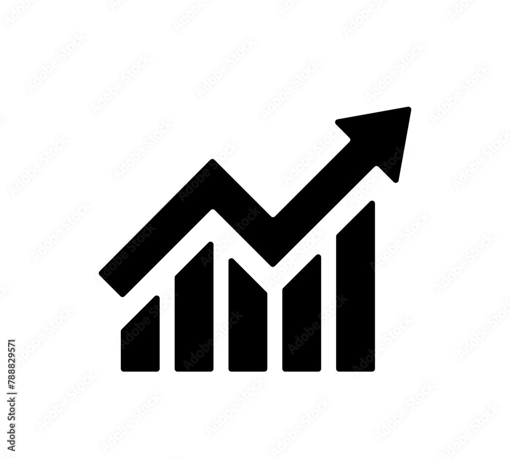 black diagram icon, analytics, statistics with an arrow up, increasing, vector black diagram icon, analytics, statistics with an arrow up, increasing, vector