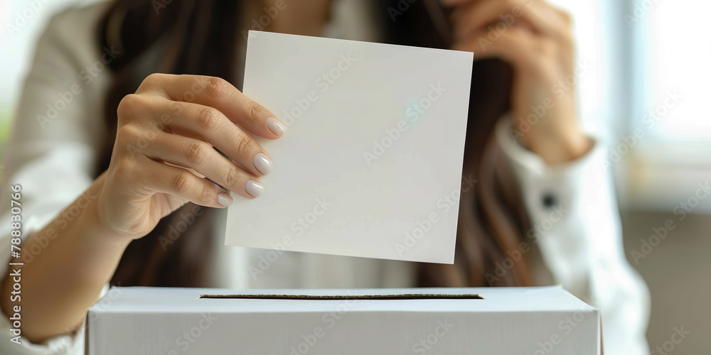 Woman placing her vote in ballot box. Elections Woman placing her vote in ballot box. Elections