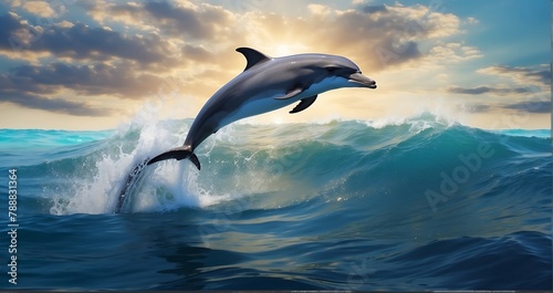 Dolphin Dance: Family of Dolphins Engaging in Playful Leaps Underwater © Online Jack Oliver