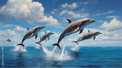 Seaside Serenity: Underwater Delight with a Family of Dolphins in Motion