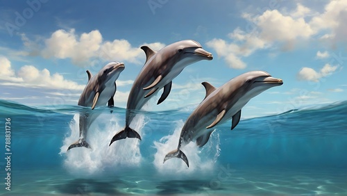 Seaside Serenity: Underwater Delight with a Family of Dolphins in Motion