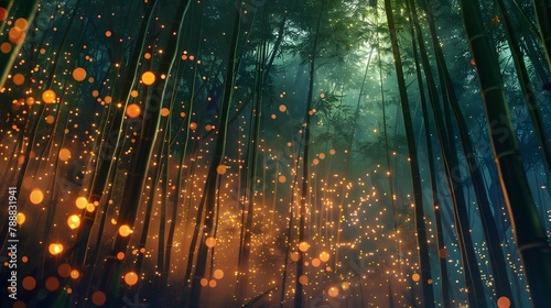 Mysterious lights in bamboo forest at night
 photo