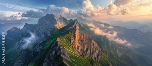 Stunning natural scenery of a high mountain during the morning.