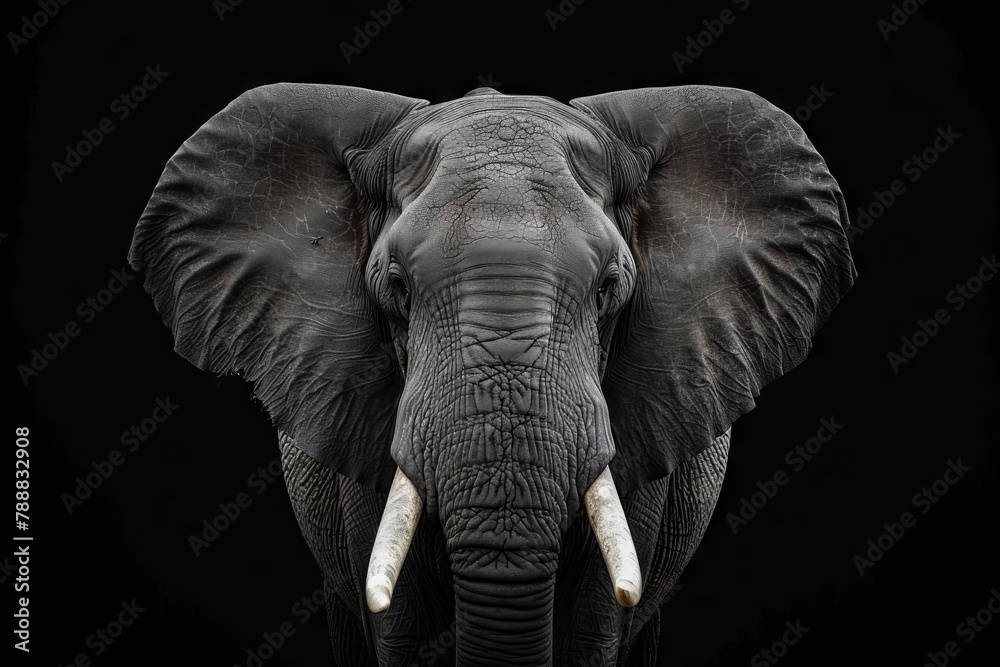 striking closeup portrait of an elephant against a black background digital animal art