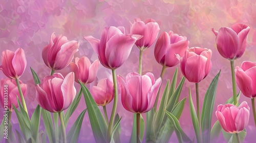 A banner featuring pink tulips set against a backdrop of lilac