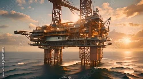Offshore drilling rig on the sea. Oil platform for gas and petroleum or crude oil Footage Concept