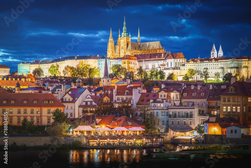 Prague skyline at night with Prague Castle - Prague, Czech Republic.