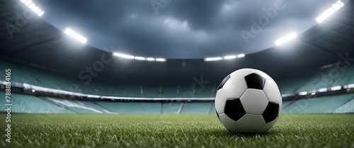 soccer ball close-up Ball on the green field in soccer stadium. ready for game in the midfield