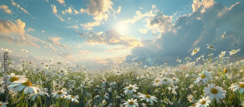Field of daisies under a flawless sky. photo