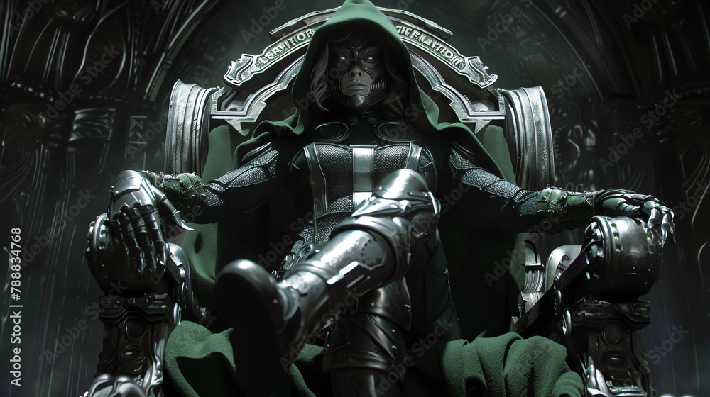 Comic Book Style Art Character Female Superhero Villain Sitting on a Throne Comic Book Style Art Character Female Superhero Villain Sitting on a Throne