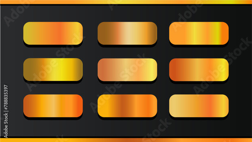 Premium Gold Gradient Set. Golden background vector shinny border, frame, metal, luxury