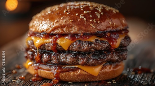 Double Cheeseburger with Melting Cheese Close-up