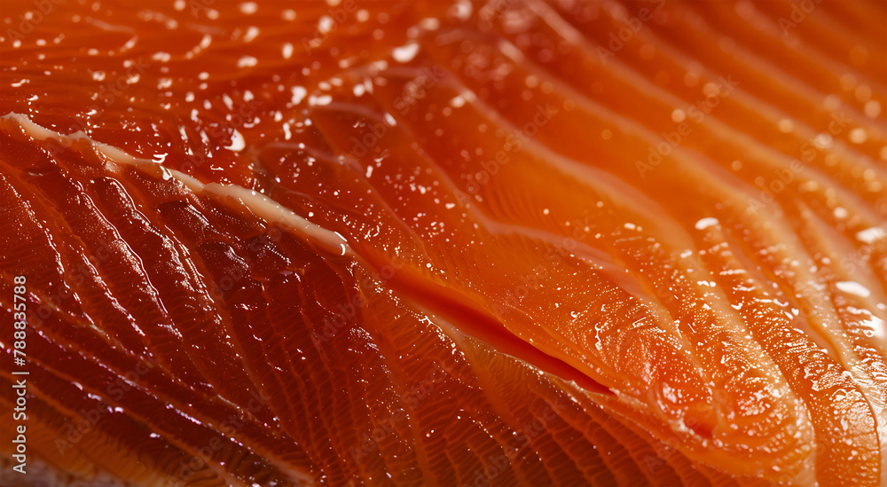 Fresh salmon meat with beautiful colors and textures is suitable for cooking.