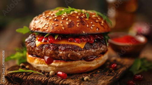 Gourmet Cheeseburger with Sesame Seed Bun