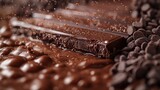 Chocolate Extravaganza: Close-Up of Melting Chocolate Bar amid Choco-Chips