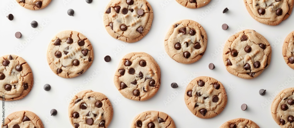 Top view of homemade chocolate chip cookies on a white background Top view of homemade chocolate chip cookies on a white background