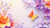 Vector Like Floral Art Wallpaper. Stylized Flowers and Butterflies.