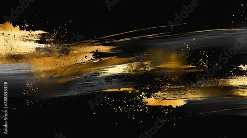 黒背景に和風の金色の抽象的な水彩模様の背景 © Hanasaki