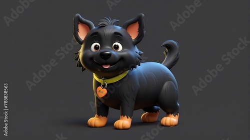 a cute black dog on plain background cartoon from Generative AI