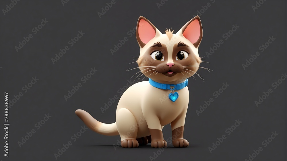 a cute siamese cat on plain background cartoon from Generative AI