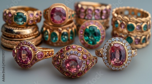 Various exquisite and beautiful jewelry, diamond jewelry, gemstone rings, necklaces and gold