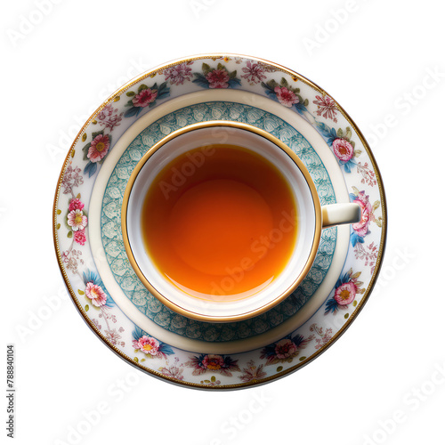 Isolate a cup of tea isolated on transparent background. Top view
