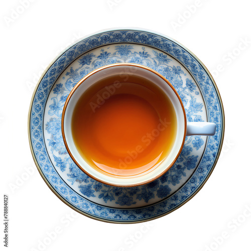 Isolate a cup of tea isolated on transparent background. Top view
