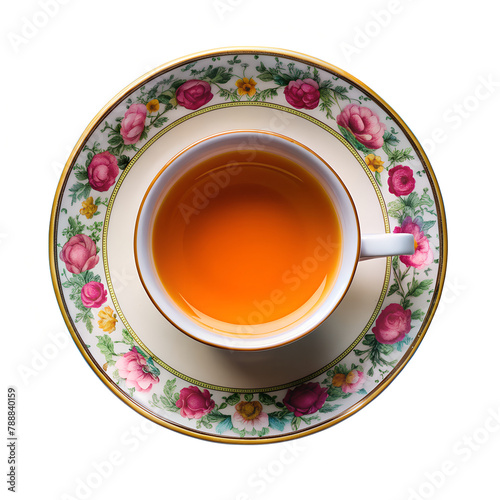 Isolate a cup of tea isolated on transparent background. Top view
