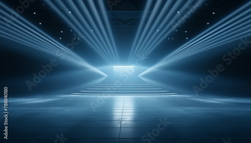 blue white spotlight on stage with spotlight