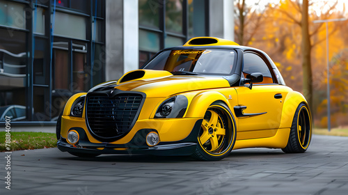 A Modern Twist on a Classic Design: Vibrant Yellow Modified PT Cruiser with Advanced Features