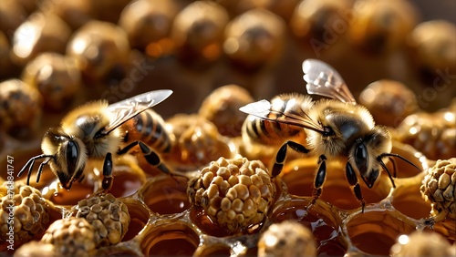 Apiary Allure: Close-Up of Honey and Bee, Natural Cultivation and Growth