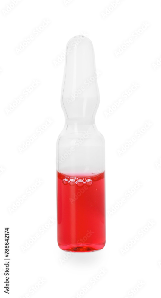 One glass ampoule with liquid isolated on white One glass ampoule with liquid isolated on white