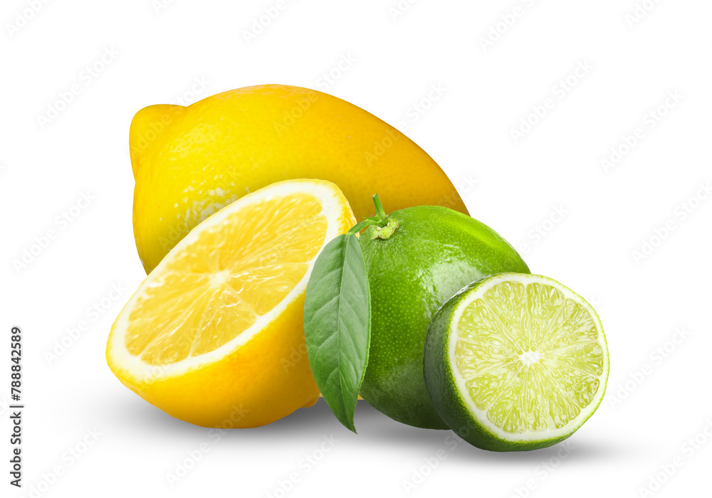 Fototapeta premium Fresh limes and lemons isolated on white