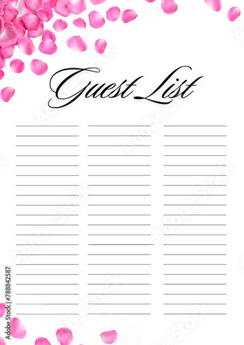 Guest list design with beautiful flower petals and empty lines