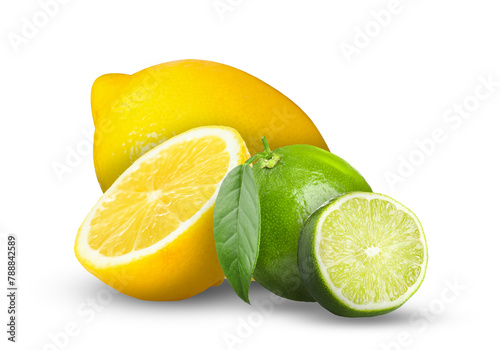 Fresh limes and lemons isolated on white