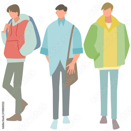 カジュアルな服装で歩く若い男性