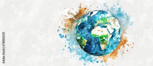 Serene Watercolor Planet Earth on White Background