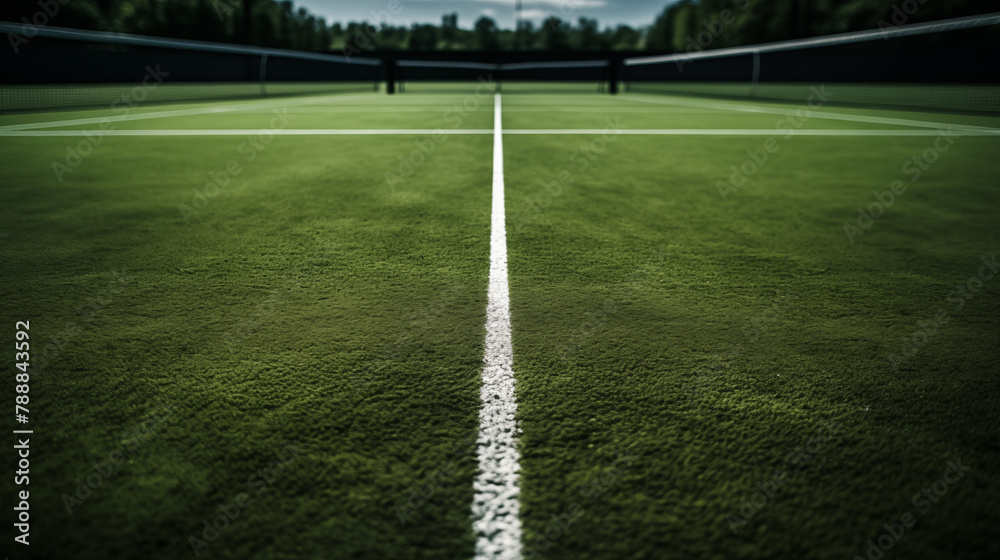 Fototapeta premium Tennis Court Centerline: Symmetry in Sports Photography